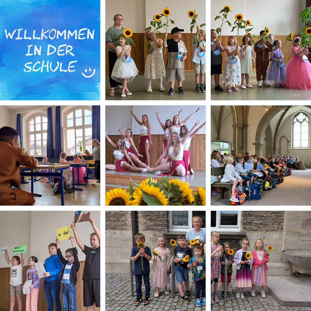 Fotoserie der Einschulungsfeier: Die neuen Erstklässler, die Tanzveranstaltung, die Stadtkirche in Königslutter und der erste Unterricht.