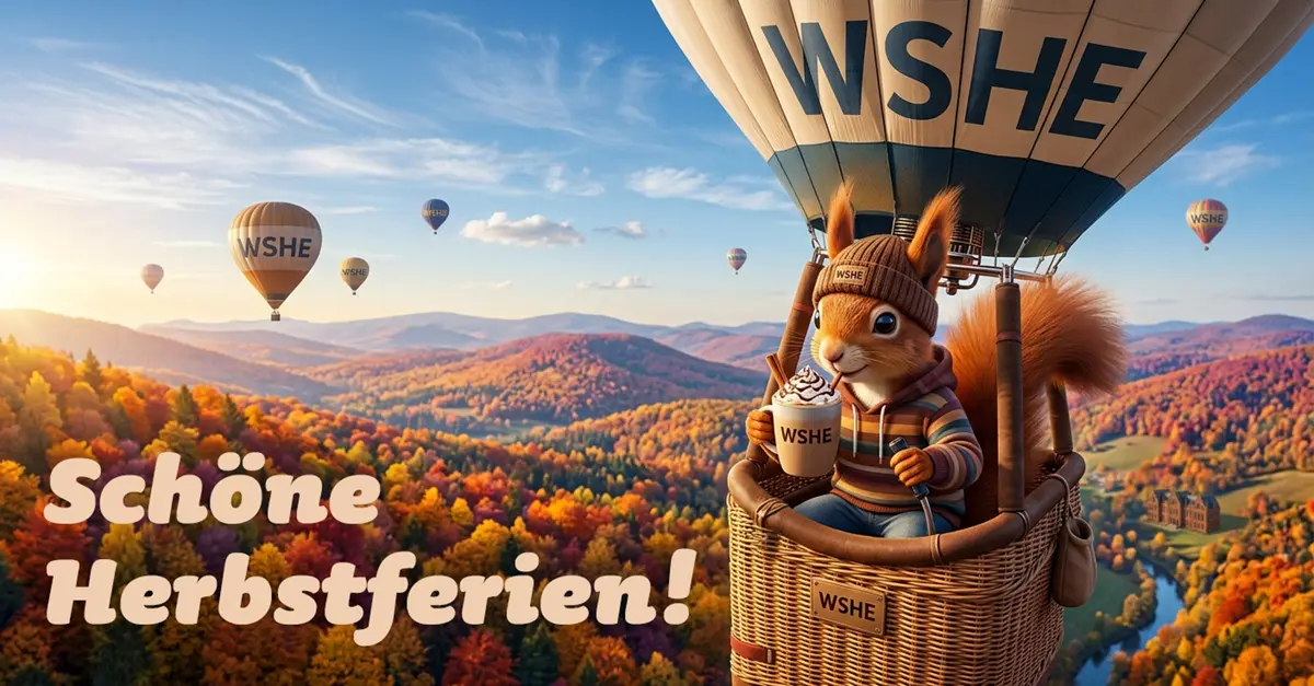 Ein KI-Eichhoernchen im Heissluftballon mit heisser Schokolade
