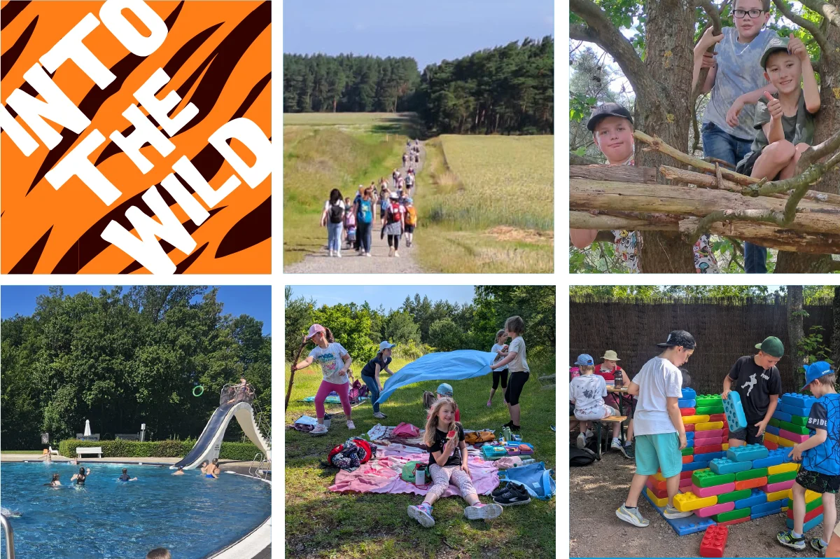 Schuelerinnen und Schueler im Artenschutzzentrum, im Waldbad Helmstedt und beim Wandern und Klettern in der Natur