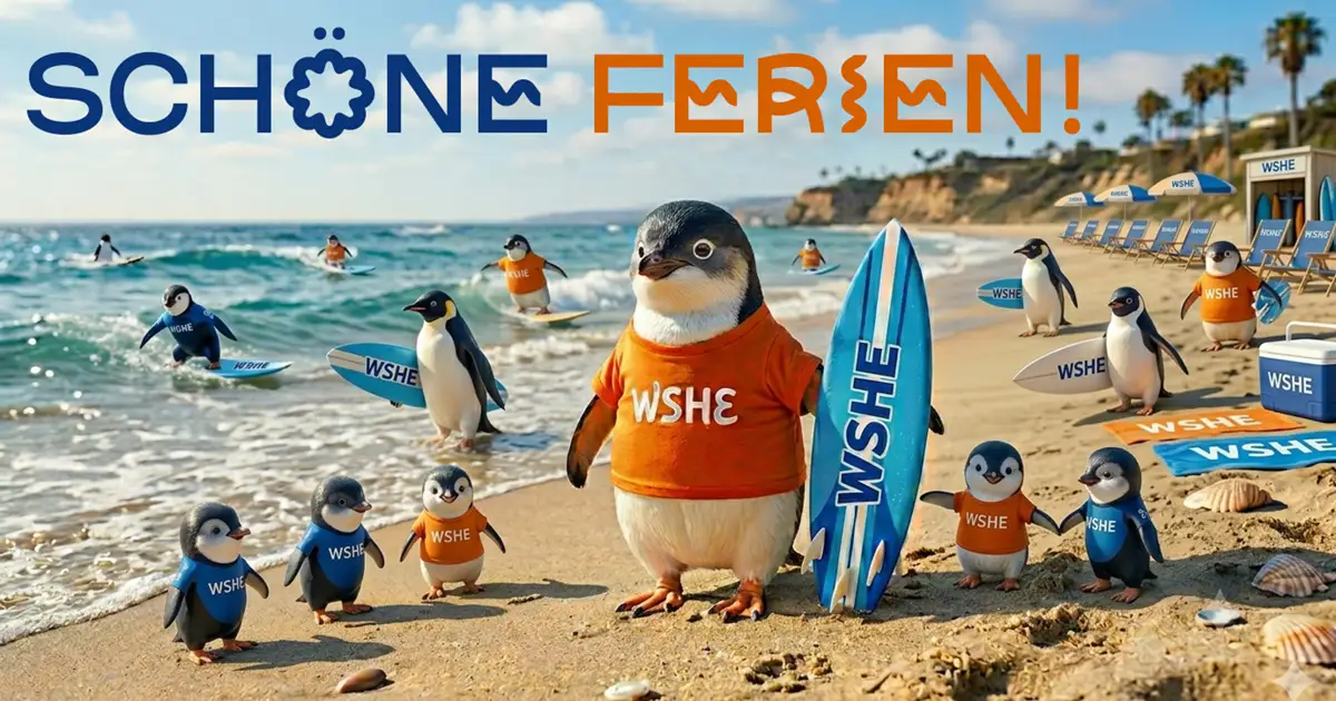 KI-generierte Pinguine beim Strandurlaub