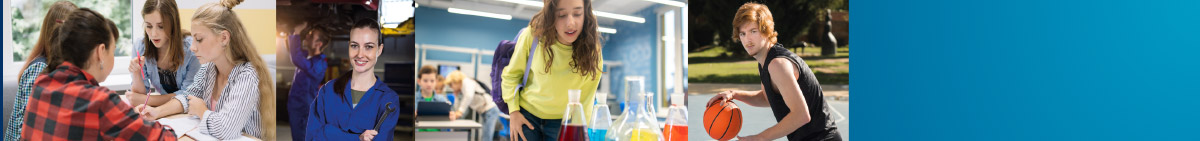 Szenen aus dem Hauptschulunterricht: Klassenraum, KFZ-Werkstatt. Chemieraum und Basketball